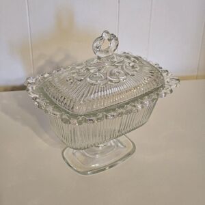 Indiana Glass Clear Lace-Edge Covered Candy Dish